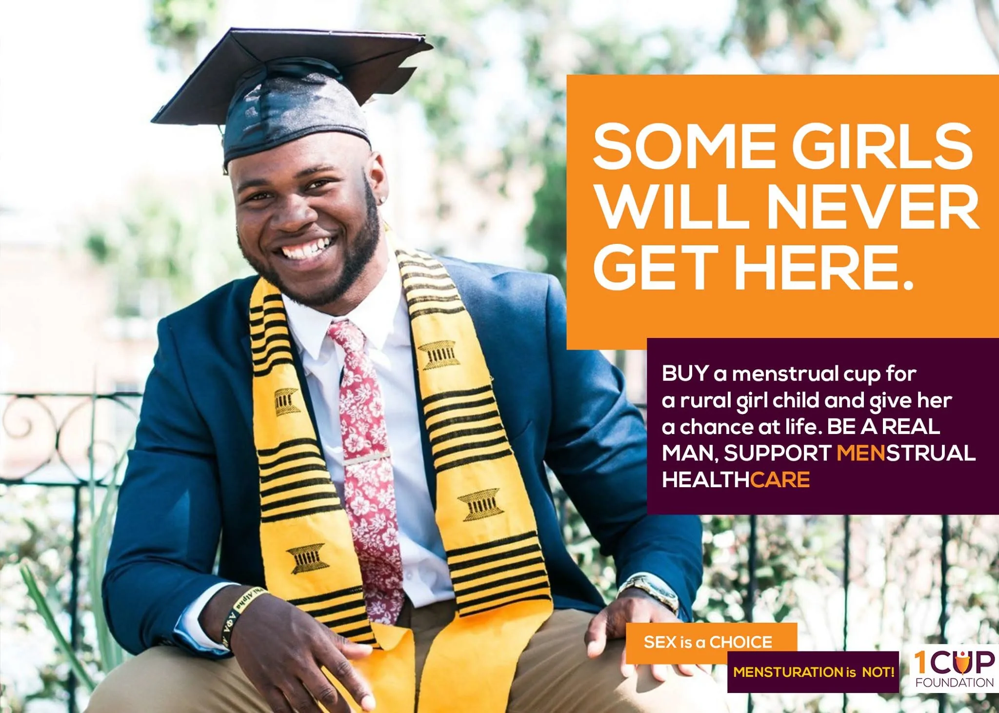 1Cup Foundation campaign graphic about girls reaching graduation
